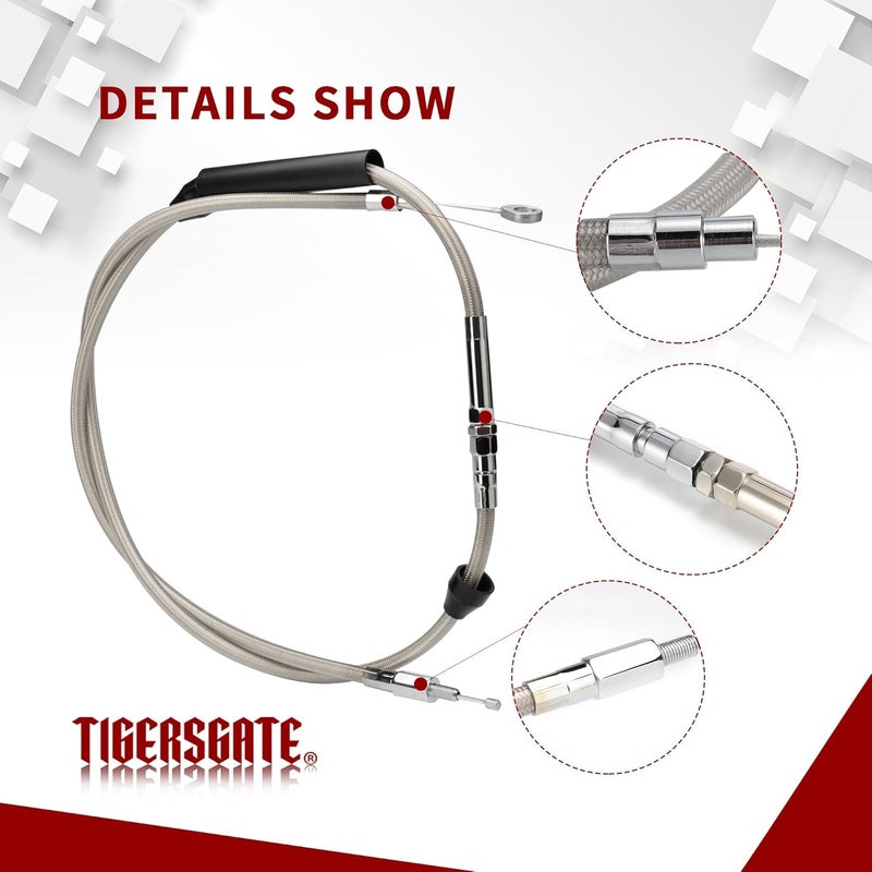 TIGERSGATE 62 15/16" Clutch Cable for 2007-2016 Harley Touring Softail Dyna & 2018-up softail & 2020-up Touring, Stainless Steel - Image 3